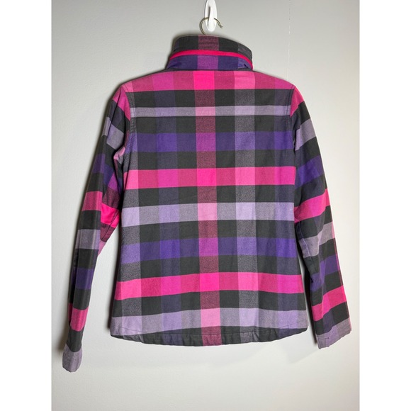 Nike Sportswear Full‎ Zip Flannel Jacket Purple Pink Plaid Hooded Women's Small - Picture 7 of 9